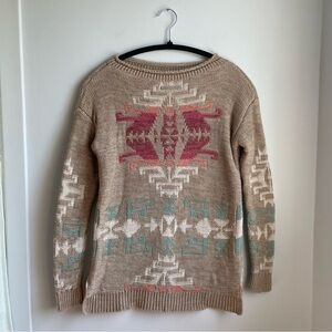 Lauren Ralph Lauren-Knit Sweater Cotton/Linen blend with Aztek details-size XS